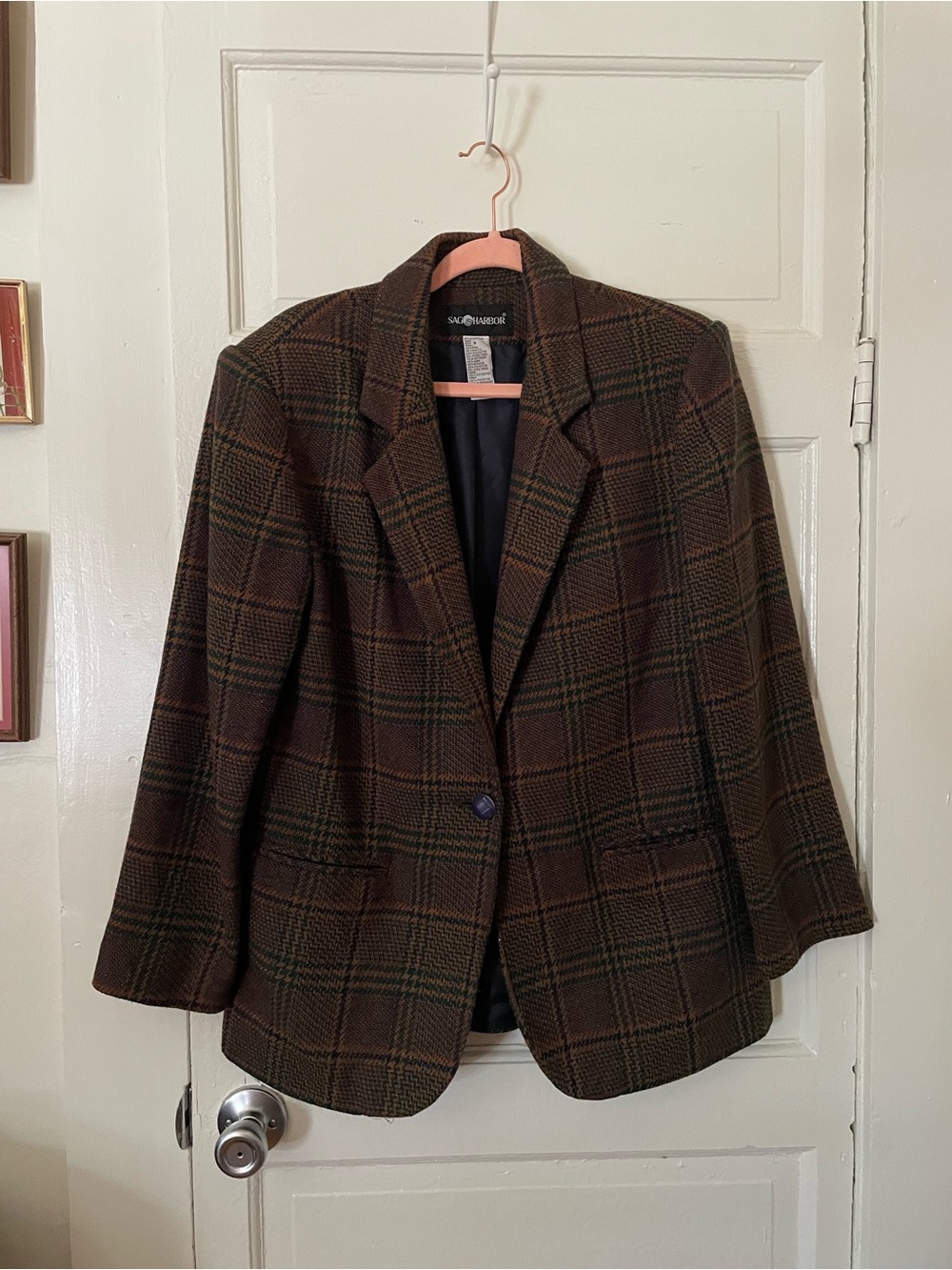 Vintage Sag Harbor Brown Plaid Blazer Size 8